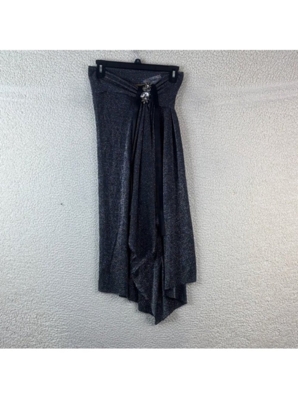 NWT Karen Zambos Women Gray Metallic Stretch Drape Asymmetrical Hem Skirt Size 0